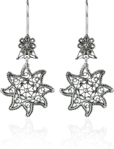 FILIGRANIST 925 Sterling Silver Filigree Art Women Dangle Drop Earrings Collection, Gift Boxed in Kuwait