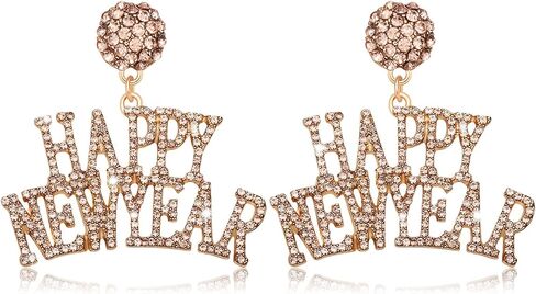Happy New Year Earrings Sparkle Rhinestone HAPPY NEW YEAR Letter Drop Dangle Earrings Crystal New Years Eve Earrings for Women Sister Mom Gifts Christmas Festive Party Jewelry in Saudi Arabia