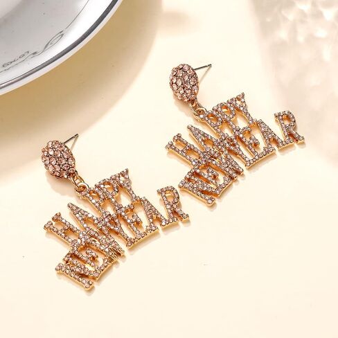 Happy New Year Earrings Sparkle Rhinestone HAPPY NEW YEAR Letter Drop Dangle Earrings Crystal New Years Eve Earrings for Women Sister Mom Gifts Christmas Festive Party Jewelry in Saudi Arabia