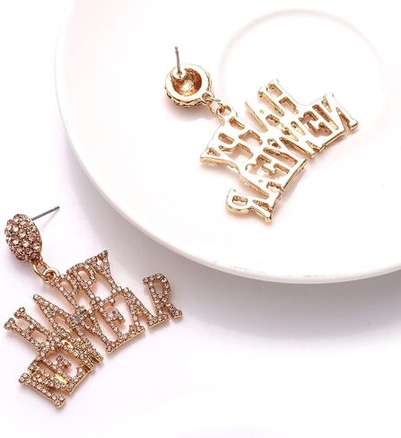 Happy New Year Earrings Sparkle Rhinestone HAPPY NEW YEAR Letter Drop Dangle Earrings Crystal New Years Eve Earrings for Women Sister Mom Gifts Christmas Festive Party Jewelry in Saudi Arabia