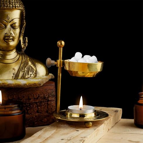 Ajuny Incense Burner Holder Tea Light Candle or Charcoal Resin Heated Beautiful Adjustable Design Golden for Home Decor Fragrance Spiritual Accessories Best Gifts in Saudi Arabia