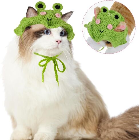 Strawberry Cat Hat, Cotton & Soft Cute Knitted Hats for Cats Birthday Party Christmas Puppy Hat for Small Pets (Red, M) in Kuwait