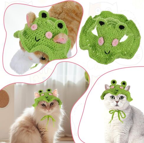 Strawberry Cat Hat, Cotton & Soft Cute Knitted Hats for Cats Birthday Party Christmas Puppy Hat for Small Pets (Red, M) in Kuwait