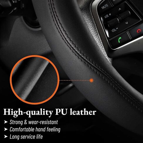 Universal 15in Car Leather Steering Wheel Covers for Men Non-Slip Color Blocked Steering Wheel Cover for Suvs,Vans,Sedans,Car (Black) in Saudi Arabia