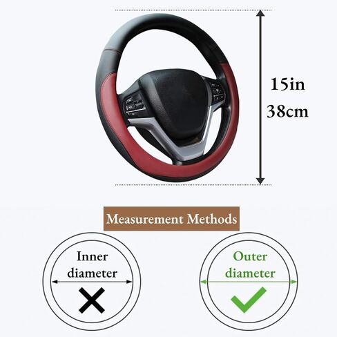 Universal 15in Car Leather Steering Wheel Covers for Men Non-Slip Color Blocked Steering Wheel Cover for Suvs,Vans,Sedans,Car (Black) in Saudi Arabia