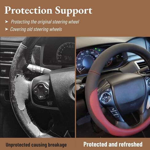 Universal 15in Car Leather Steering Wheel Covers for Men Non-Slip Color Blocked Steering Wheel Cover for Suvs,Vans,Sedans,Car (Black) in Saudi Arabia