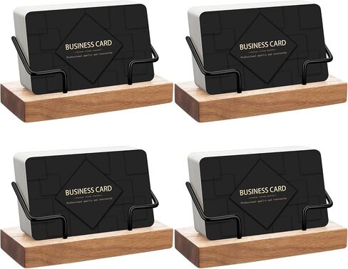Amyhill 4 Pcs Wood Business Card Holder Display for Desk Metal Wooden Name Card Organizer Business Display Holders for Women Men Office Home Decoration(Wood Color) in Kuwait