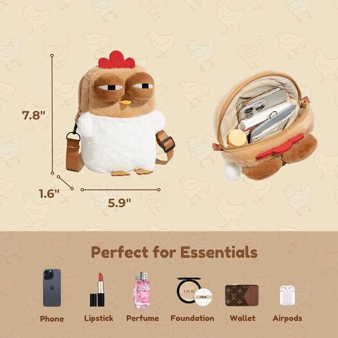 Cute Chicken Purse, Kawaii Funny Novelty Chick Crossbody Bag for Women, Mini Plush Hen Purse with Adjustable Strap in Saudi Arabia