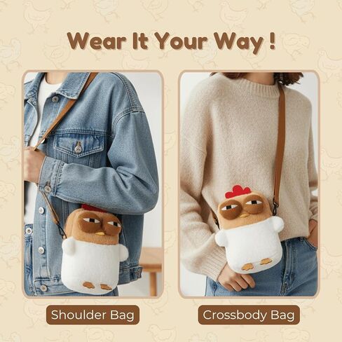 Cute Chicken Purse, Kawaii Funny Novelty Chick Crossbody Bag for Women, Mini Plush Hen Purse with Adjustable Strap in Saudi Arabia