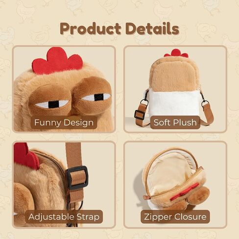 Cute Chicken Purse, Kawaii Funny Novelty Chick Crossbody Bag for Women, Mini Plush Hen Purse with Adjustable Strap in Saudi Arabia
