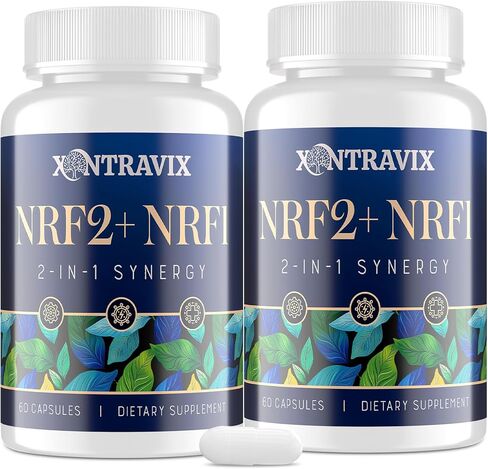 مكمل NRF1 وNRF2 1500 مجم | منشط مزدوج مع مرافق الإنزيم Q10 والكركمين والريسفيراترول المتحول والأشواغاندا | مضادات الأكسدة للإجهاد التأكسدي والشيخوخة الصحية والطاقة الخلوية | 60 كبسولة (زجاجة واحدة) in Kuwait