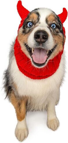 Zoo Snoods Red Devil Costume - Warm Knit Dog Snood Wrap for Pets, Neck Ear Cover Protection, Halloween Winter (Small) in Saudi Arabia