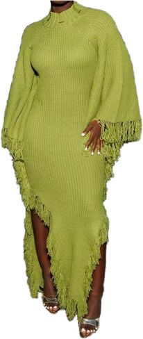 فساتين سترة ذات هامش من Vaceky للسيدات، فستان عصري بفتحة عالية وأكمام جرس كبيرة in Kuwait