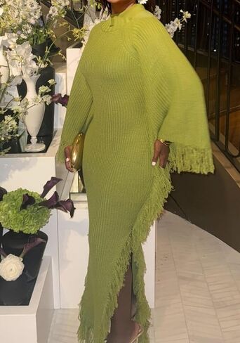 فساتين سترة ذات هامش من Vaceky للسيدات، فستان عصري بفتحة عالية وأكمام جرس كبيرة in Kuwait