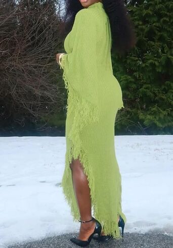 فساتين سترة ذات هامش من Vaceky للسيدات، فستان عصري بفتحة عالية وأكمام جرس كبيرة in Kuwait