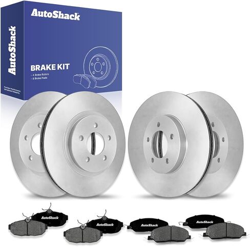 دوارات الفرامل الأمامية والخلفية من AutoShack وسادات فرامل سيراميك ممتازة | بديل لسيارة فورد موستانج 2005-2010 4.0L V6 RWD | طقم فرامل 12 قطعة in Saudi Arabia