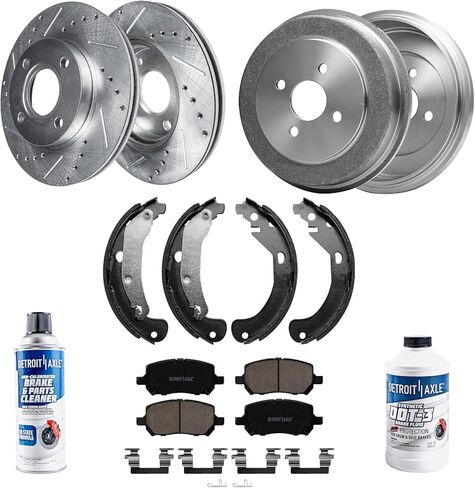 Detroit Axle - Brake Kit for Chevrolet Cobalt Pontiac G4 G5 Pursuit Saturn Ion Front Drilled Slotted Disc Brakes Rotors Ceramic Brake Pads Rear Brake Drums Brake Shoes Replacement in Saudi Arabia