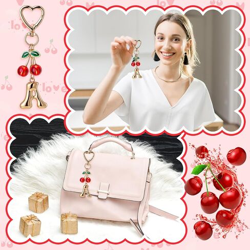 Nosiny Cherry Initial Keychain Gold Alphabet Keychain Accessories Red Cherry Bag Purse Charms for Women Handbag Gifts Stuff in Saudi Arabia