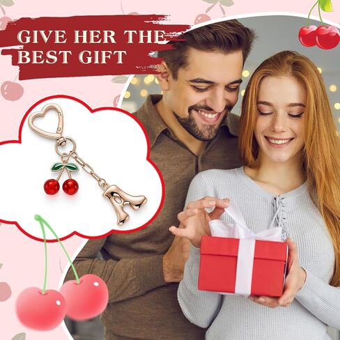 Nosiny Cherry Initial Keychain Gold Alphabet Keychain Accessories Red Cherry Bag Purse Charms for Women Handbag Gifts Stuff in Saudi Arabia