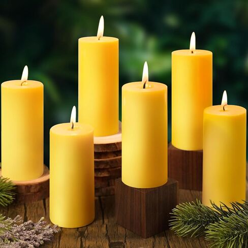 6 Pack Pure Beeswax Pillar Candles– 210 Hours Long Burning Organic Beeswax Candle, 100% Natural Hand-Poured Bees Wax Candles for Home, Parties, Paryer, Smokeless & Dripless 2x4in in Saudi Arabia