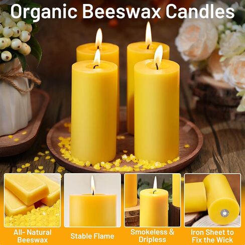 6 Pack Pure Beeswax Pillar Candles– 210 Hours Long Burning Organic Beeswax Candle, 100% Natural Hand-Poured Bees Wax Candles for Home, Parties, Paryer, Smokeless & Dripless 2x4in in Saudi Arabia