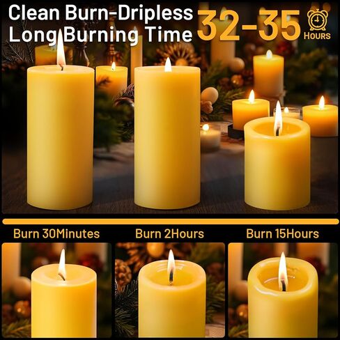 6 Pack Pure Beeswax Pillar Candles– 210 Hours Long Burning Organic Beeswax Candle, 100% Natural Hand-Poured Bees Wax Candles for Home, Parties, Paryer, Smokeless & Dripless 2x4in in Saudi Arabia