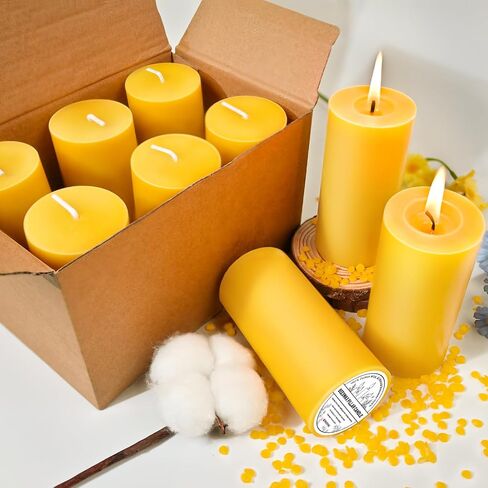 6 Pack Pure Beeswax Pillar Candles– 210 Hours Long Burning Organic Beeswax Candle, 100% Natural Hand-Poured Bees Wax Candles for Home, Parties, Paryer, Smokeless & Dripless 2x4in in Saudi Arabia
