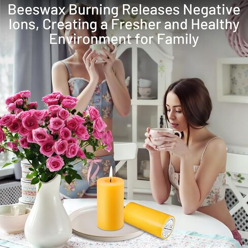 6 Pack Pure Beeswax Pillar Candles– 210 Hours Long Burning Organic Beeswax Candle, 100% Natural Hand-Poured Bees Wax Candles for Home, Parties, Paryer, Smokeless & Dripless 2x4in in Saudi Arabia