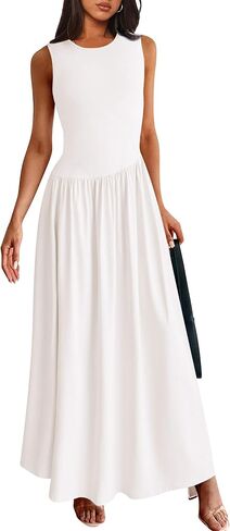 PRETTYGARDEN Women's Maxi Sundress Casual Summer 2025 Sleeveless Asymmetrical Drop Waist Patchwork Long Flowy Tank Dresses in Saudi Arabia
