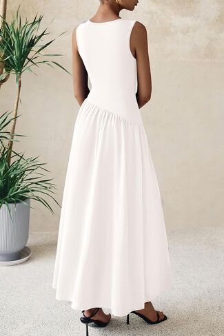 PRETTYGARDEN Women's Maxi Sundress Casual Summer 2025 Sleeveless Asymmetrical Drop Waist Patchwork Long Flowy Tank Dresses in Saudi Arabia