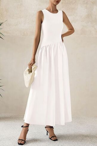 PRETTYGARDEN Women's Maxi Sundress Casual Summer 2025 Sleeveless Asymmetrical Drop Waist Patchwork Long Flowy Tank Dresses in Saudi Arabia