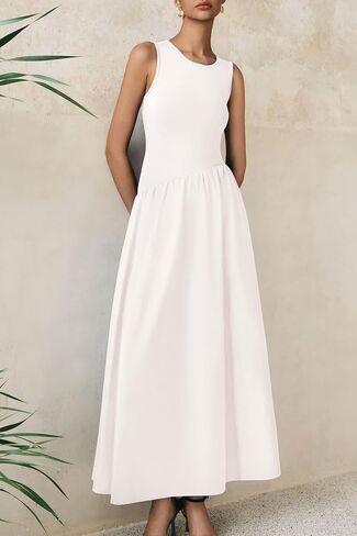 PRETTYGARDEN Women's Maxi Sundress Casual Summer 2025 Sleeveless Asymmetrical Drop Waist Patchwork Long Flowy Tank Dresses in Saudi Arabia