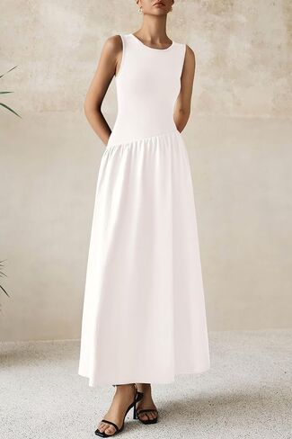 PRETTYGARDEN Women's Maxi Sundress Casual Summer 2025 Sleeveless Asymmetrical Drop Waist Patchwork Long Flowy Tank Dresses in Saudi Arabia
