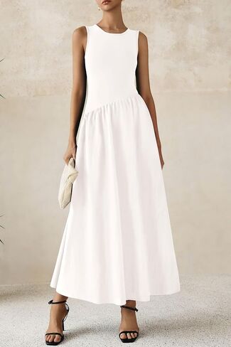 PRETTYGARDEN Women's Maxi Sundress Casual Summer 2025 Sleeveless Asymmetrical Drop Waist Patchwork Long Flowy Tank Dresses in Saudi Arabia