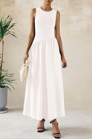 PRETTYGARDEN Women's Maxi Sundress Casual Summer 2025 Sleeveless Asymmetrical Drop Waist Patchwork Long Flowy Tank Dresses in Saudi Arabia