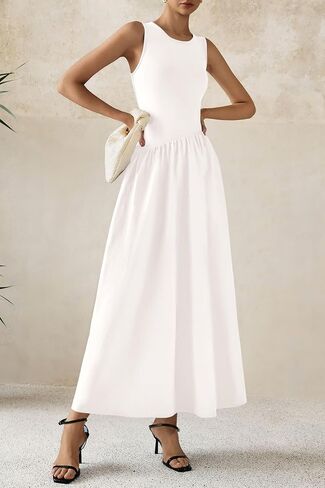 PRETTYGARDEN Women's Maxi Sundress Casual Summer 2025 Sleeveless Asymmetrical Drop Waist Patchwork Long Flowy Tank Dresses in Saudi Arabia