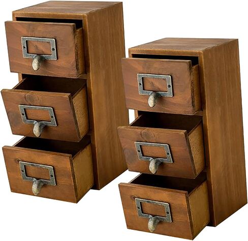 Mini Vintage Desktop Drawers - 2 Drawer Desktop Organizer - Rustic Card Catalog Drawers with Label Holders - Small Tabletop Chest Drawers for Storage and Organization - Mini Library Cabinet - 2-Pack in Kuwait