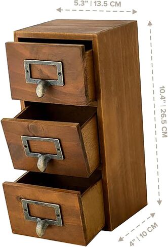Mini Vintage Desktop Drawers - 2 Drawer Desktop Organizer - Rustic Card Catalog Drawers with Label Holders - Small Tabletop Chest Drawers for Storage and Organization - Mini Library Cabinet - 2-Pack in Kuwait
