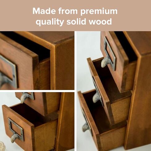 Mini Vintage Desktop Drawers - 2 Drawer Desktop Organizer - Rustic Card Catalog Drawers with Label Holders - Small Tabletop Chest Drawers for Storage and Organization - Mini Library Cabinet - 2-Pack in Kuwait