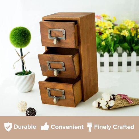 Mini Vintage Desktop Drawers - 2 Drawer Desktop Organizer - Rustic Card Catalog Drawers with Label Holders - Small Tabletop Chest Drawers for Storage and Organization - Mini Library Cabinet - 2-Pack in Kuwait