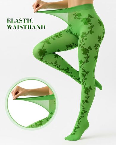 Jecery Women's Green Leaf Tights Female Villain Halloween Costume Accessories Poison Vine Leggings for Halloween(Green,L-xl) in Saudi Arabia