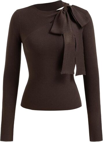 CIDER Knit Asymmetrical Neck Solid Knotted Long Sleeve Top in Saudi Arabia