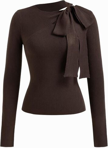 CIDER Knit Asymmetrical Neck Solid Knotted Long Sleeve Top in Saudi Arabia