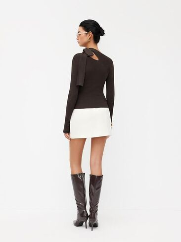 CIDER Knit Asymmetrical Neck Solid Knotted Long Sleeve Top in Saudi Arabia