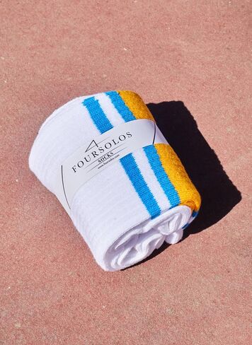 Women's Cotton Crew Tennis Socks with Terry Cushion, 6-Pack, Breathable, Colorful Stripes, Size 5-10, Ideal for Gym & Sports in Saudi Arabia