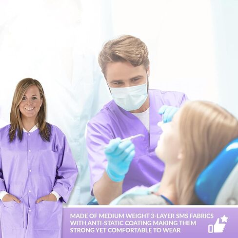 معطف مختبر ValuMax 3560PPM سهل التنفس بارد وقوي، بدون تجاعيد، احترافي يمكن التخلص منه بطول الركبة، أرجواني، M، عبوة من 10 قطع in Kuwait