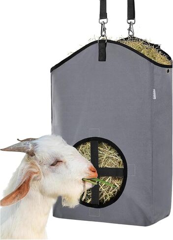 Goat Hay Feeder,Hay Bags for Goats,Horses,Sheep,Premium 600D Oxford Cloth,with Metal Fastener and Adjustable Open Feed Hole for Slow Feeding,Easy to Fill and Hang with Large Opening in Kuwait