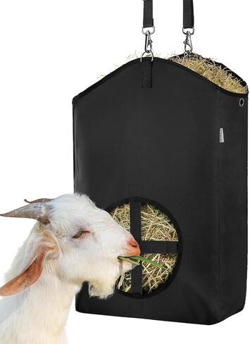 Goat Hay Feeder,Hay Bags for Goats,Horses,Sheep,Premium 600D Oxford Cloth,with Metal Fastener and Adjustable Open Feed Hole for Slow Feeding,Easy to Fill and Hang with Large Opening in Kuwait