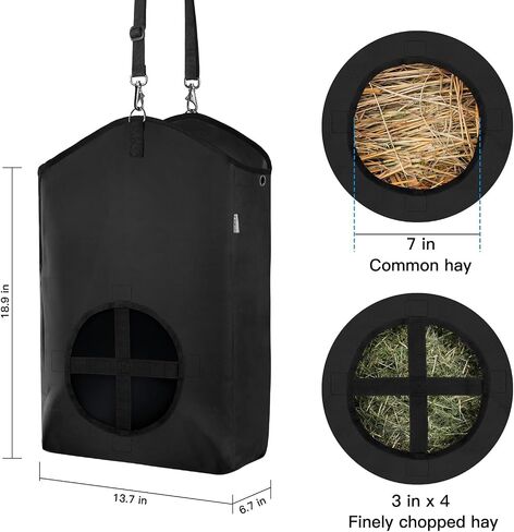 Goat Hay Feeder,Hay Bags for Goats,Horses,Sheep,Premium 600D Oxford Cloth,with Metal Fastener and Adjustable Open Feed Hole for Slow Feeding,Easy to Fill and Hang with Large Opening in Kuwait