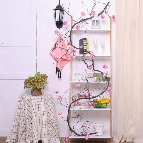 1PCS 300cm/118inch Large Flexible Artificial Tree Fall Vines Twine Wood Branches with Peony Flowers Garland Twig Reptile Climbing Fake Plants for Wedding Arch Christmas Wall Door Hanging Decoration in Kuwait